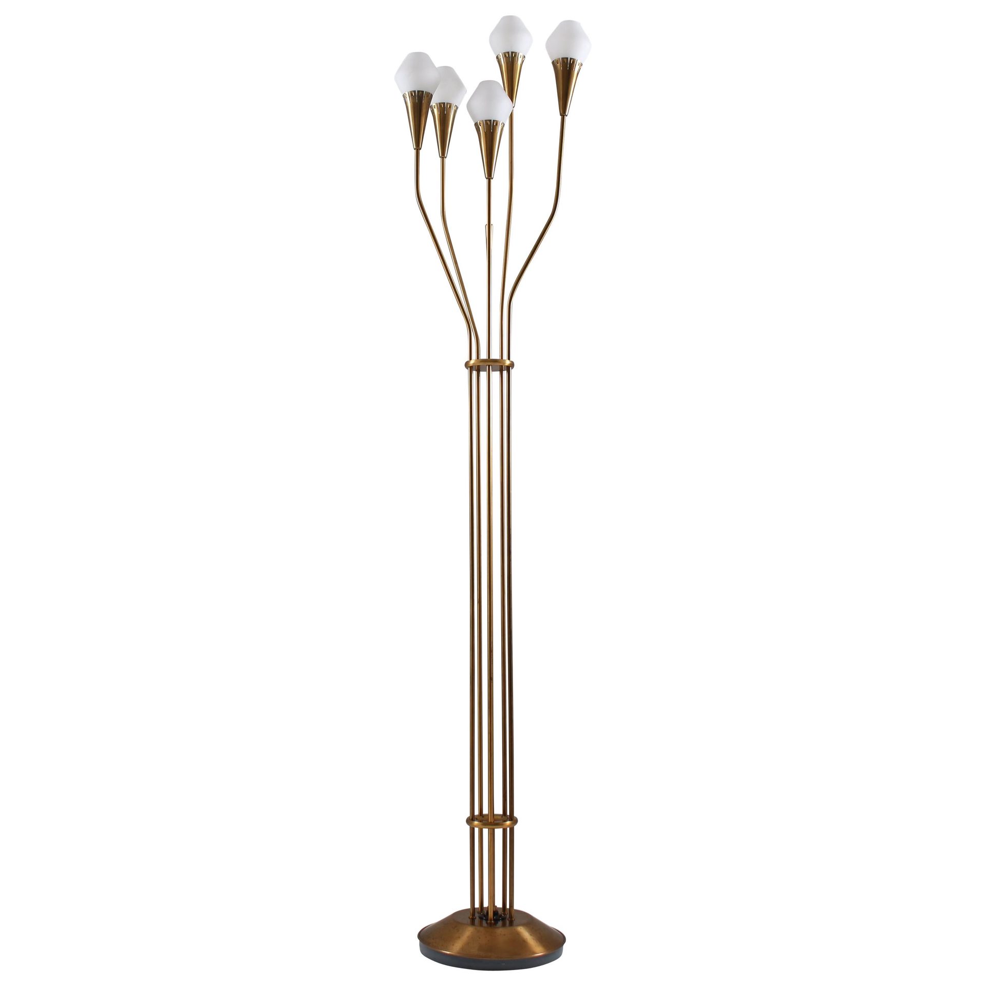 Swedish Floor Lamp in Brass and Opaline Glass by Böhlmarks, 1950s