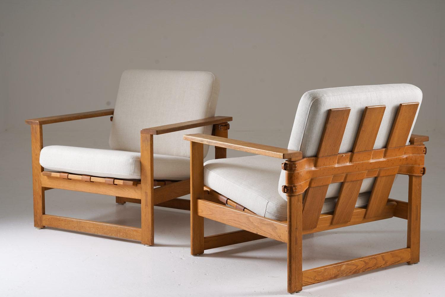 Scandinavian Modern Scandinavian Midcentury Lounge Chairs in Oak and Leather by Nils Roth, 1960s For Sale