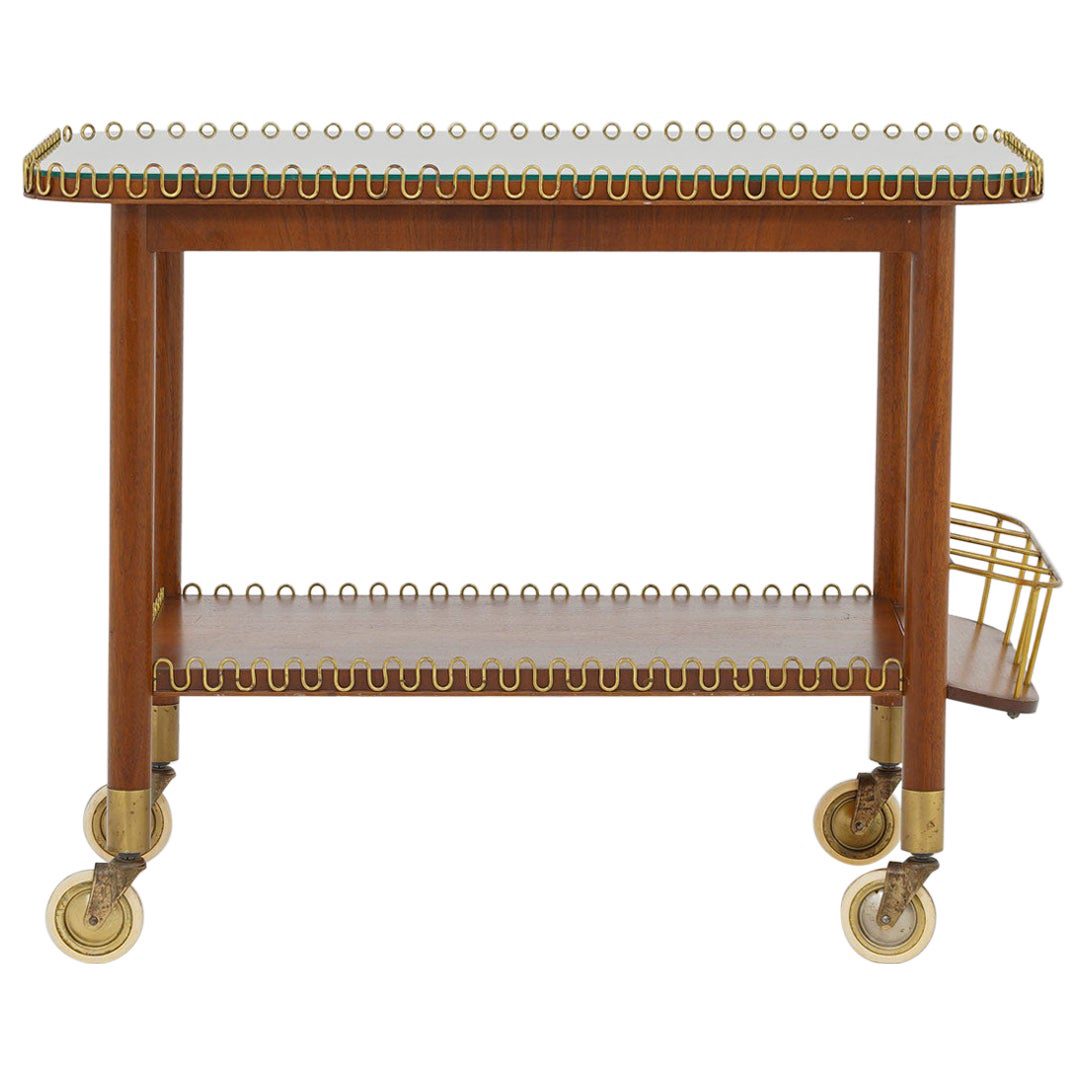 Swedish Modern Bar Cart in Mahogany and Brass