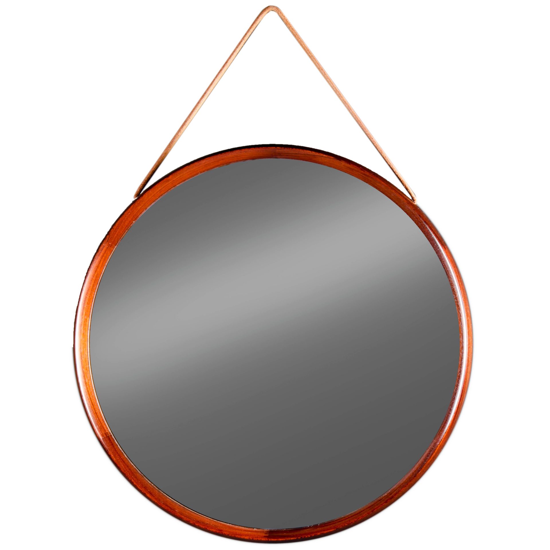 Round Mirror in Rosewood by Uno & Östen Kristiansson for Luxus