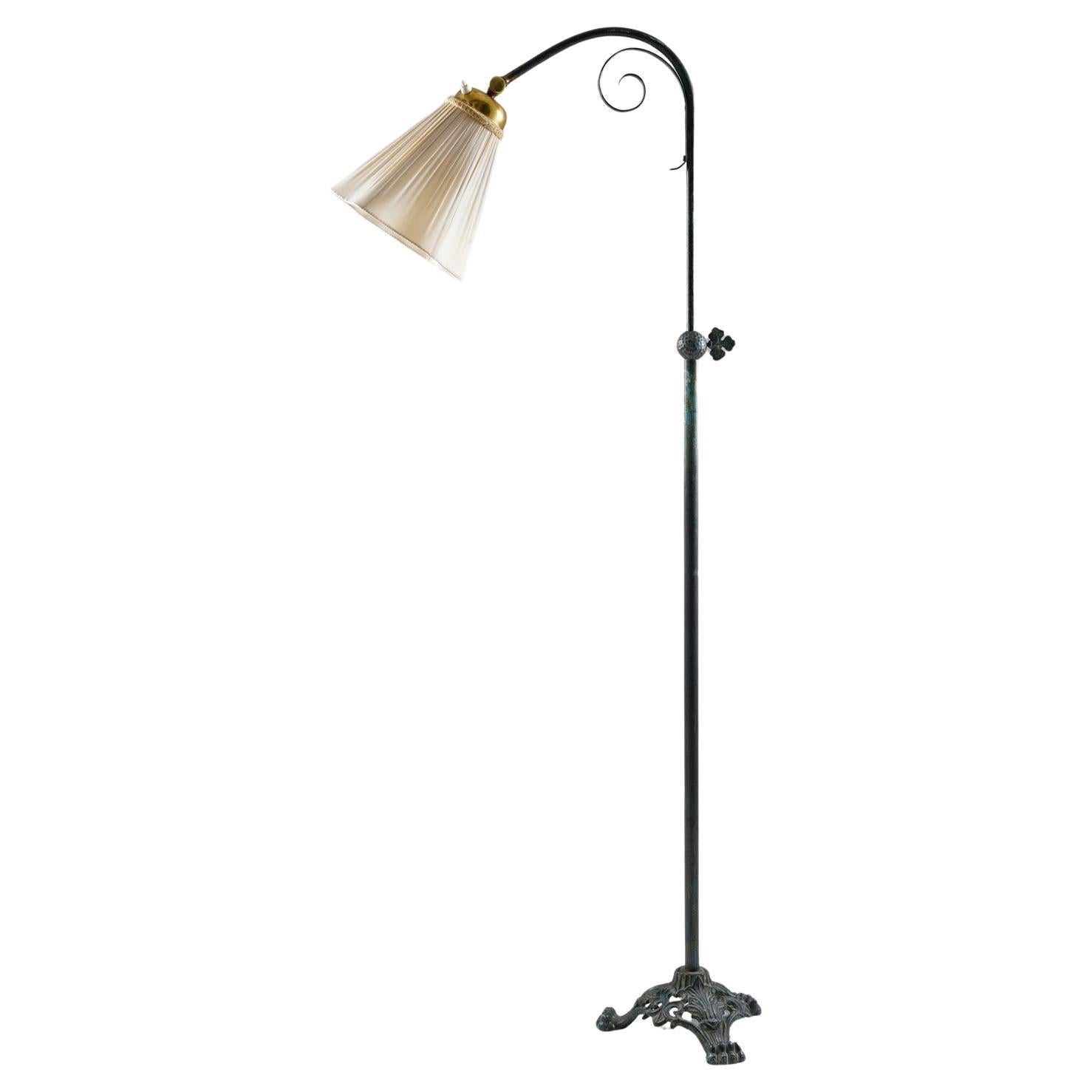 Swedish Floor Lamp in Patinated Brass, 1930s