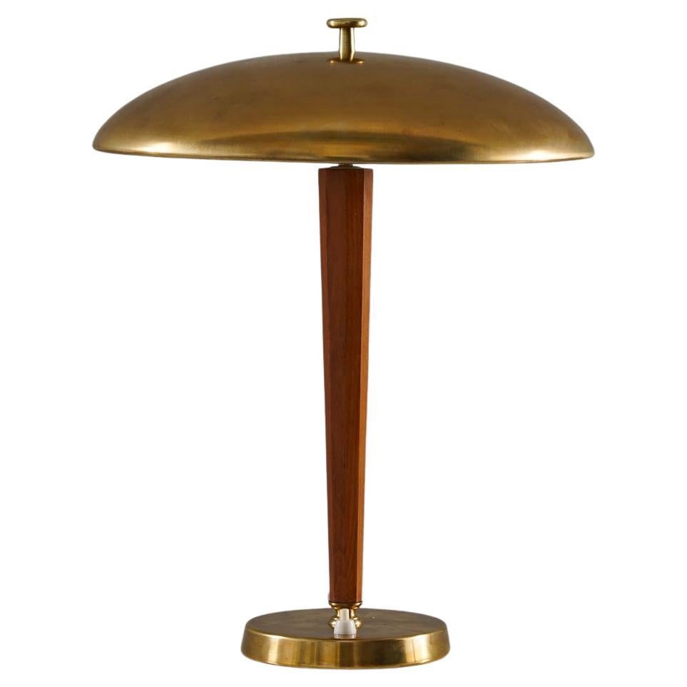 Swedish Modern Table Lamp in Brass and Oak by Nordiska Kompaniet (NK)