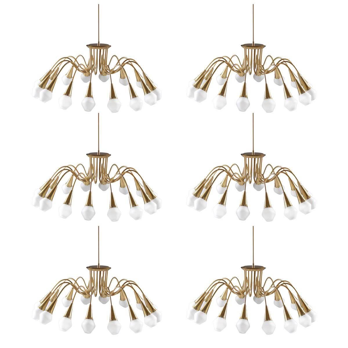 Scandinavian Midcentury Starburst Chandeliers in Brass by Böhlmarks, Sweden