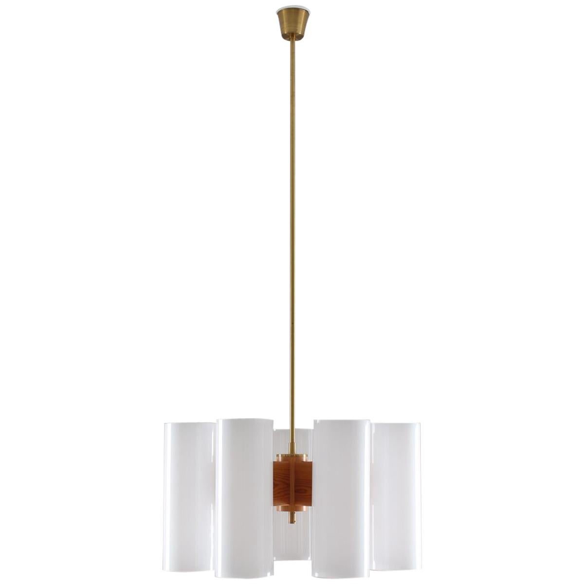 Large Swedish Midcentury Chandelier in Acrylic, Pine and Brass by Westal