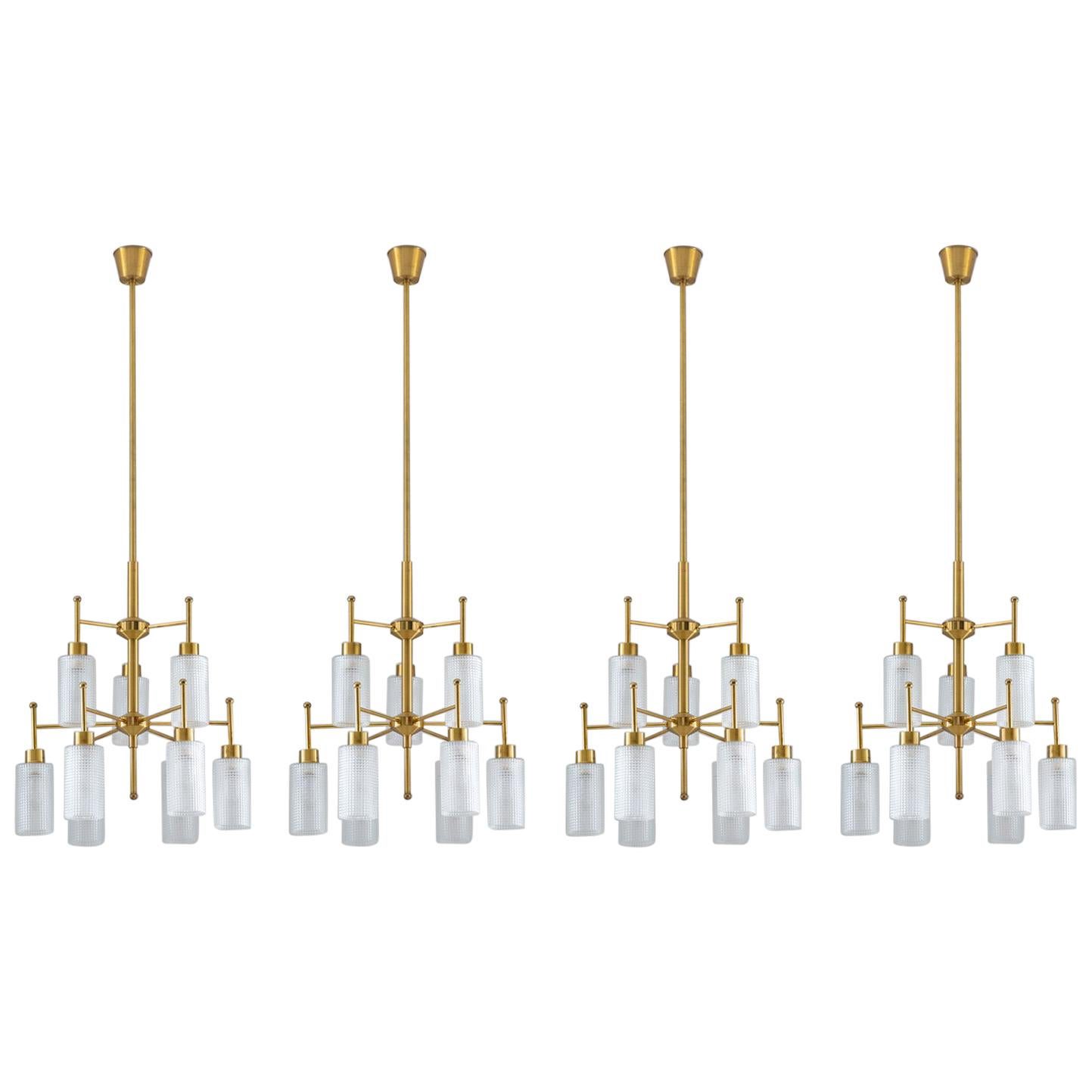 Swedish Chandeliers in Brass and Glass by Holger Johansson