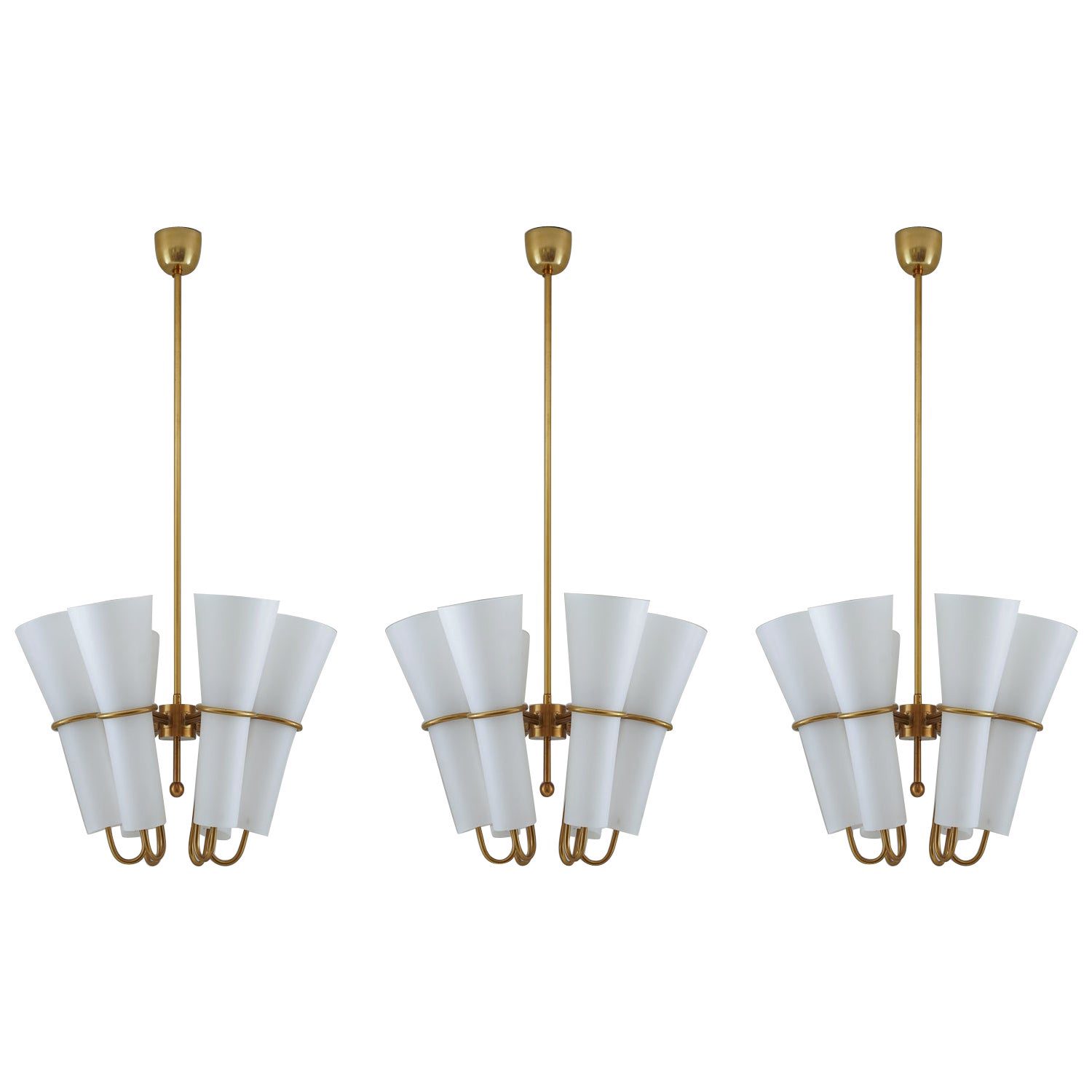 Chandelier in Brass and Opaline Glass by Hans-Agne Jakobsson
