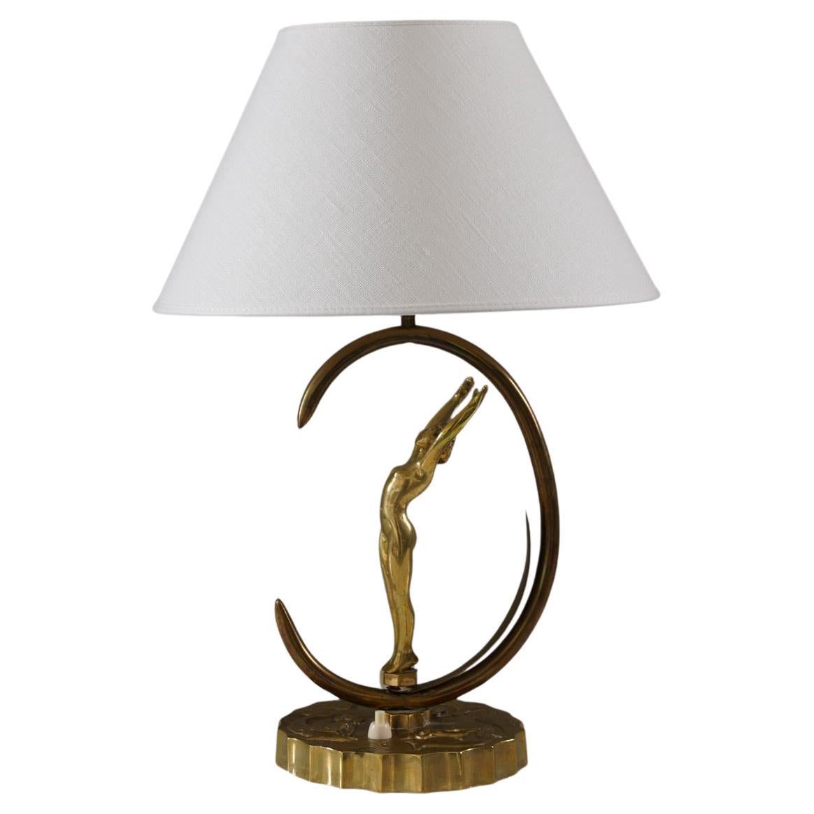 Swedish Art Deco Table Lamp in Brass