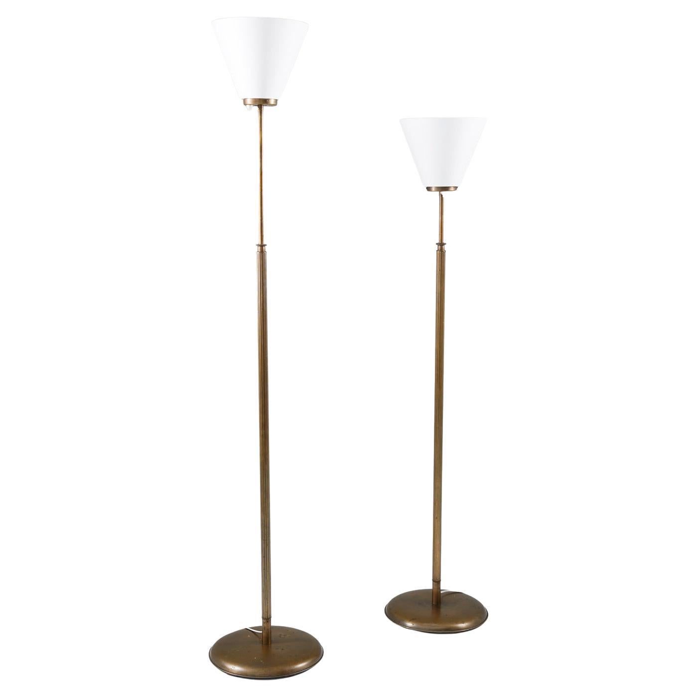 Pair of Swedish Modern Uplight Floor Lamps in Brass, 1940s