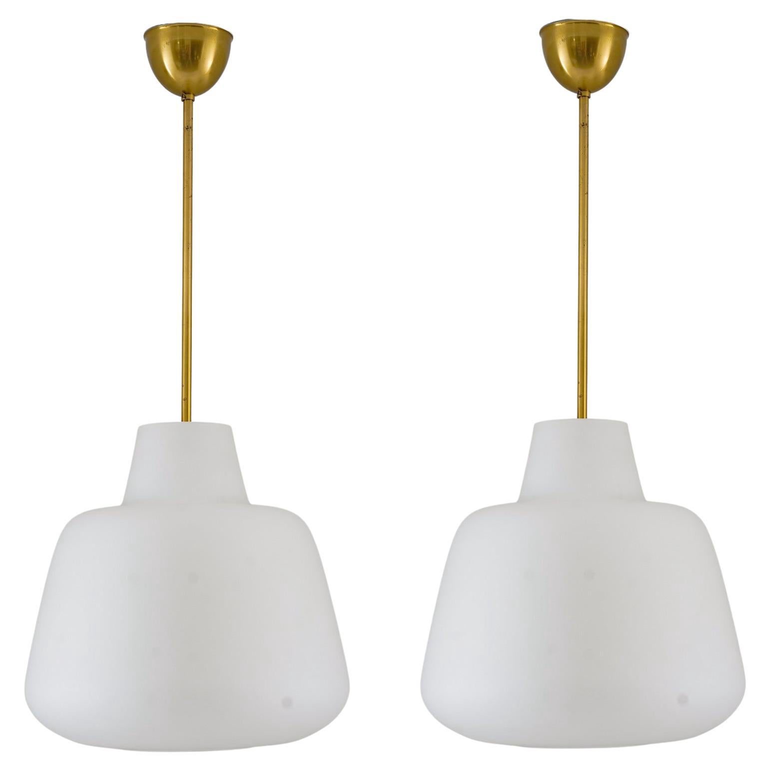 Pair of Large Scandinavian Glass Pendants by ASEA, Swedish Modern, 1940s