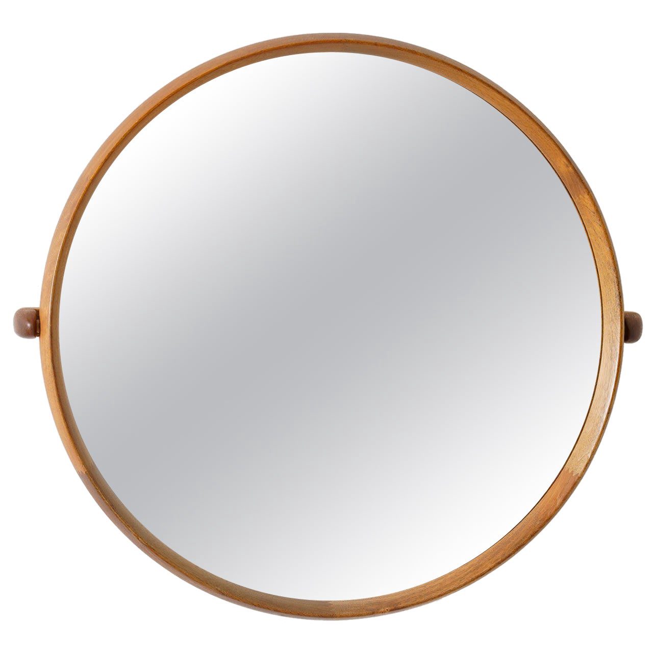 Round Swedish Midcentury Mirror in Teak by Uno & Östen Kristiansson for Luxus