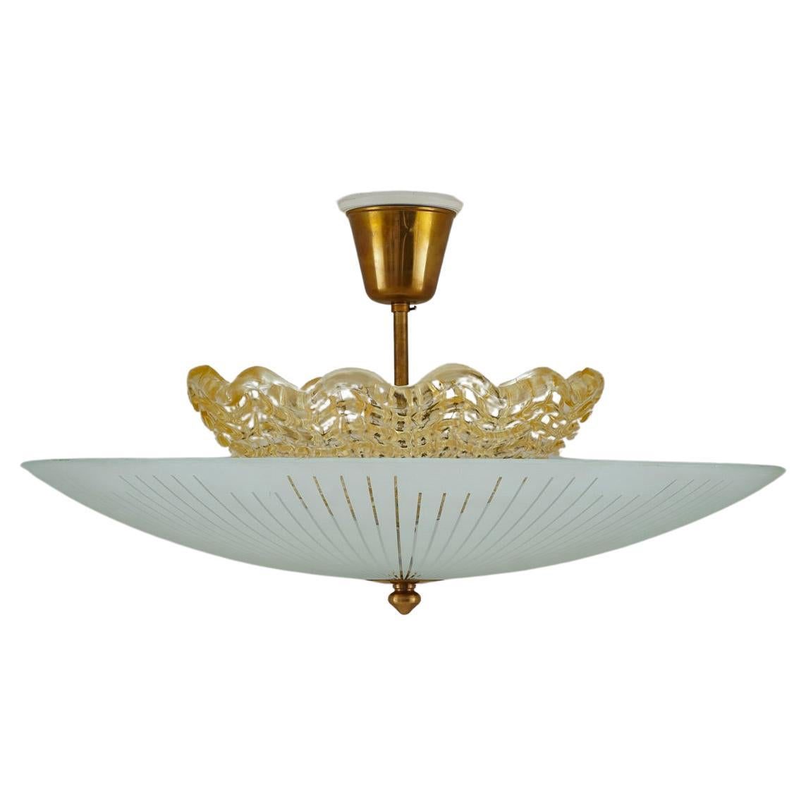 Scandinavian Glass Flush Mount by Orrefors, Swedish Modern